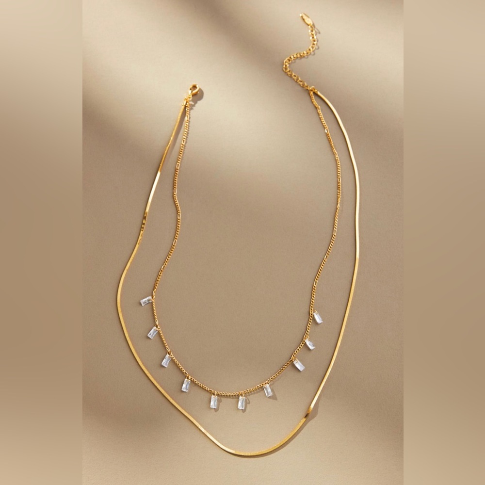 NWT & dust bag Anthropologie Serafina necklace layered gold 14k